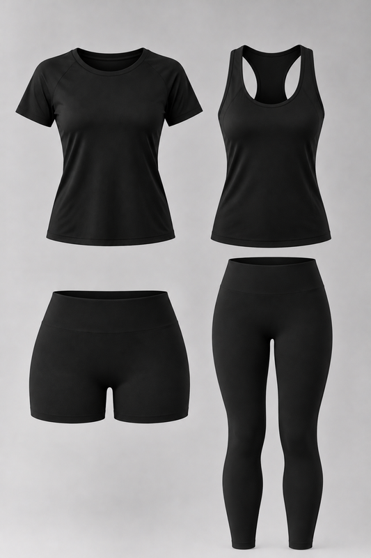 Promo 4x3 Combo Mujer (Remera+musculosa+short+calza negra)